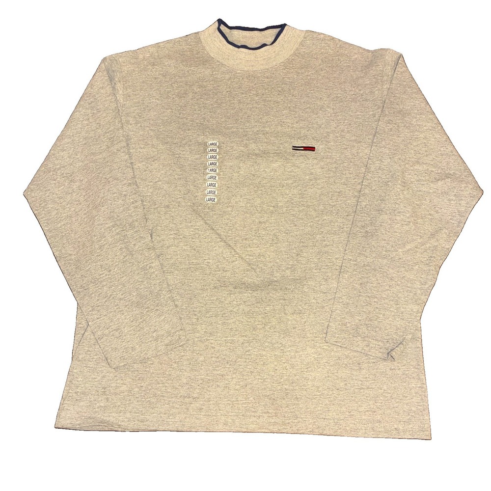 Vintage Tommy Jeans Hilfiger Mock Neck Long Sleeve Shirt Mens Large Gray NWT